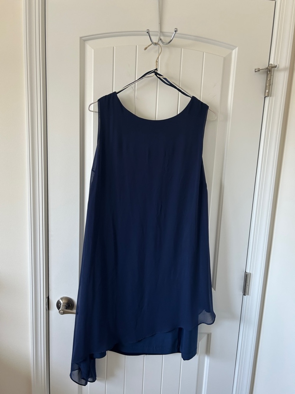 SLNY Navy Sleeveless High-Low Chiffon Dress